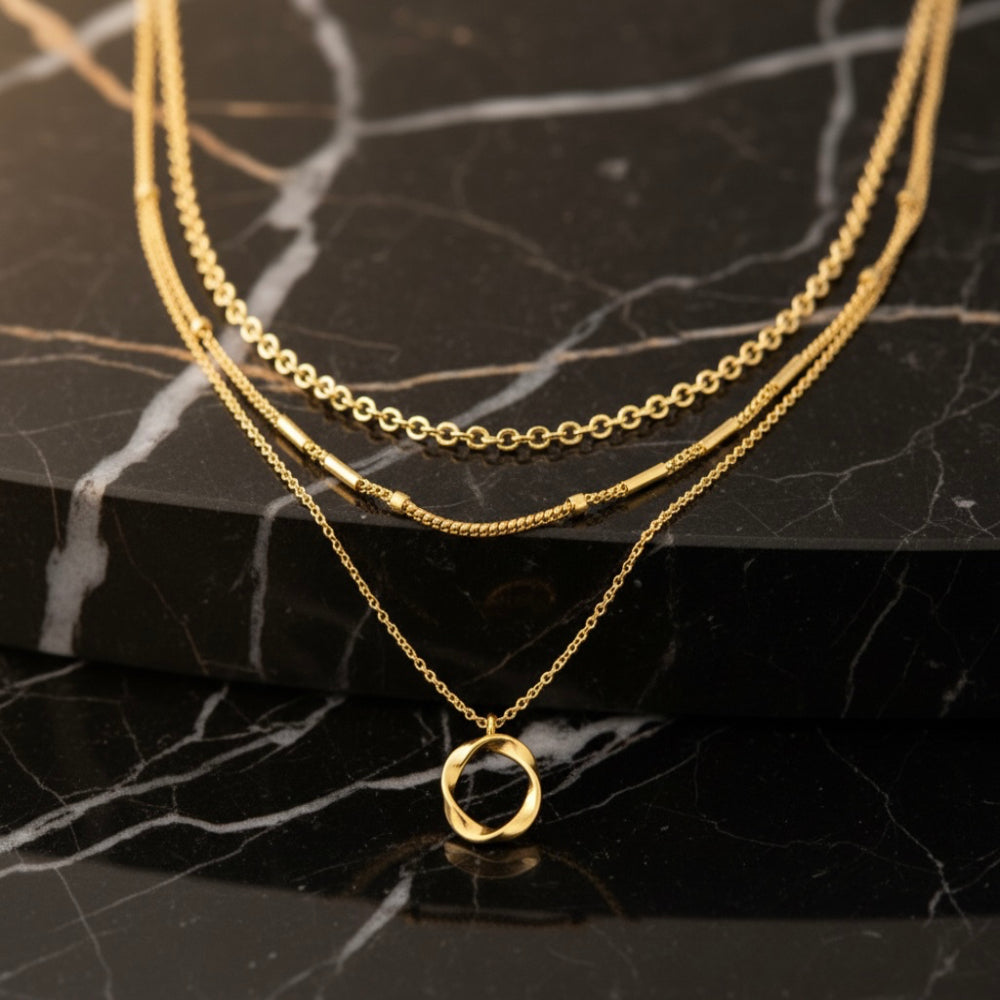 Collier layering doré & or blanc