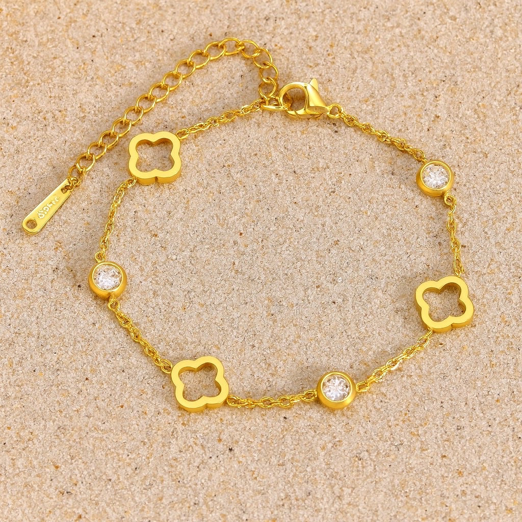 Bracelet argenté & doré trèfle et zircon scintillant