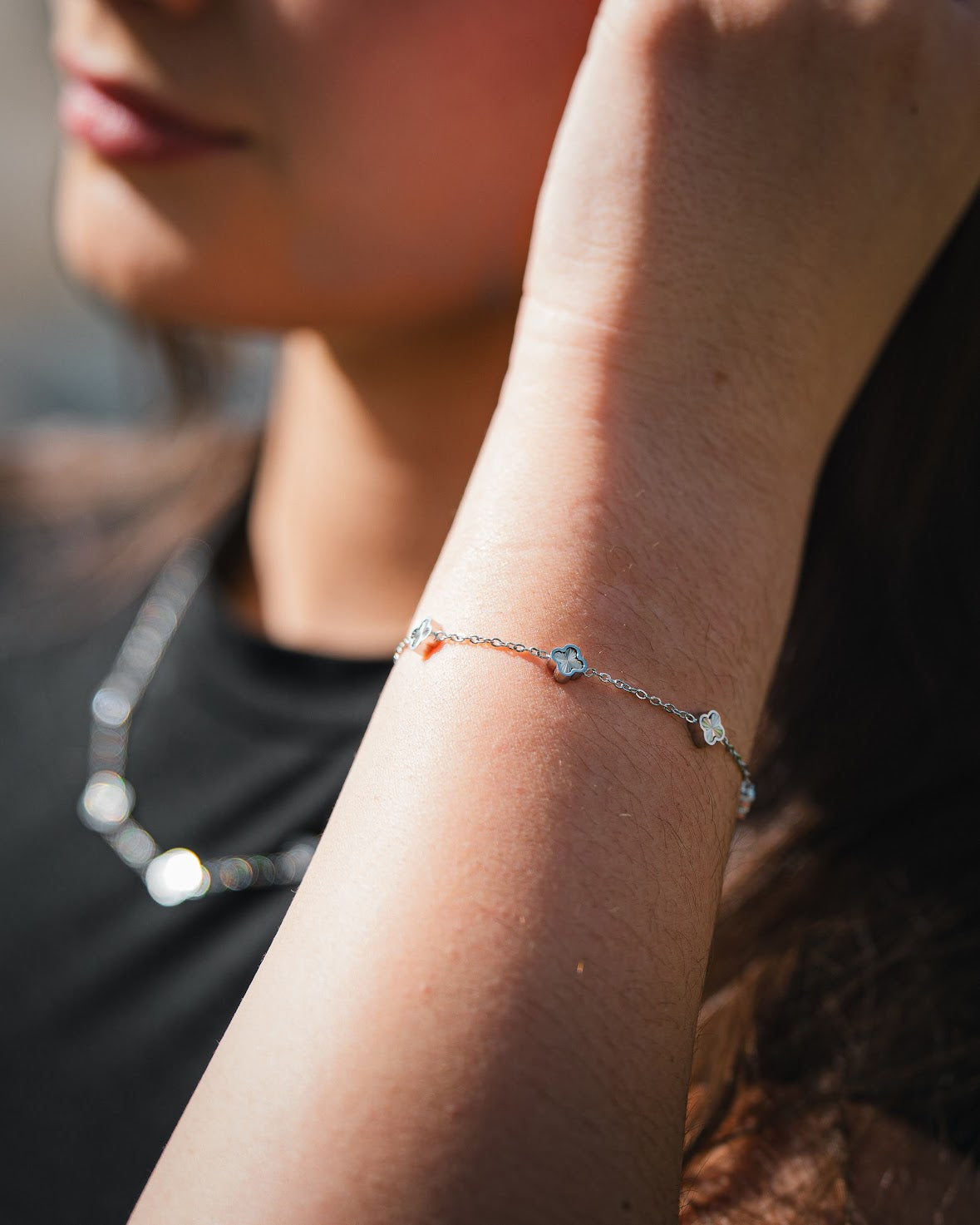 Bracelet Argent Trèfles Éclatants